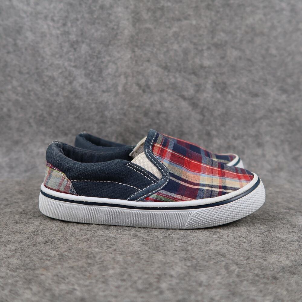 Basic Editions Shoes Toddler 9 Sneakers Canvas Plaid Slip On Red Blue Kids Baby